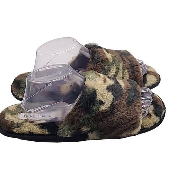Steve Madden Women’s Camo Faux Fur Slip-On Slippers Size 10M Cozy Slide NWOT - Picture 6 of 6
